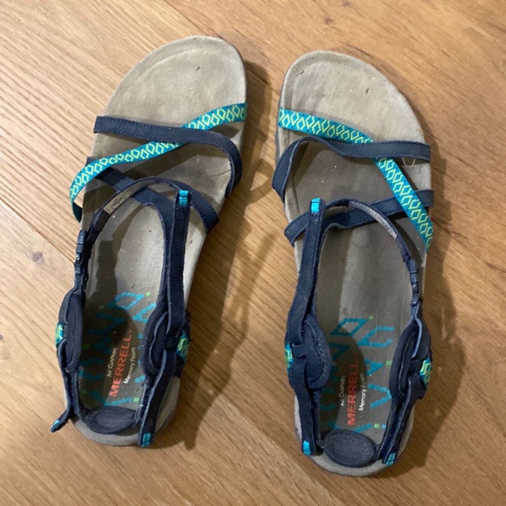 Merrill air cushion memory foam sandals blue navy and teal size 11 US